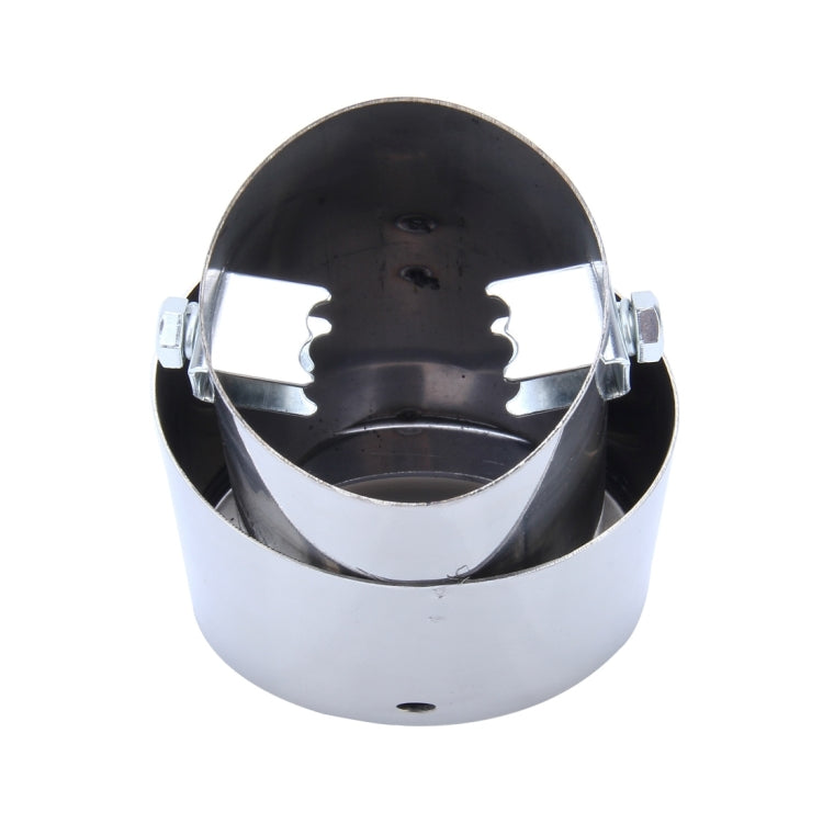 Stainless steel exhaust tail pipe with clamp band and mounting brackets, round outlet