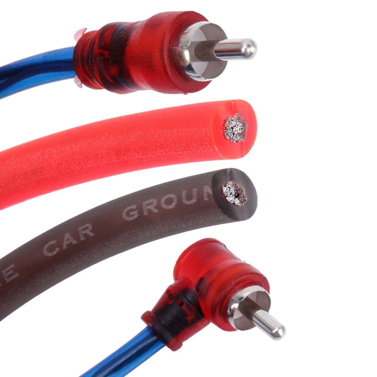 Car wiring kit with red and black insulated cables and metal terminal ends