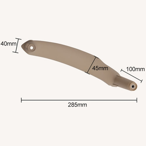 Car door armrest pull handle in beige with size dimensions diagram