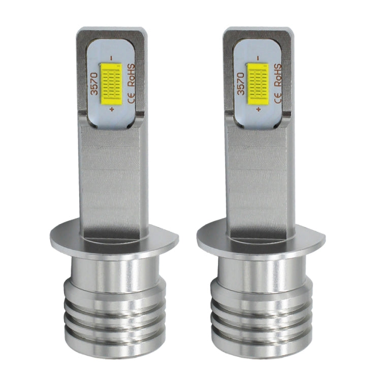 Pair of H1 LED fog light bulbs showing silver base and top label details