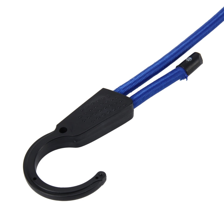 Blue elastic rope with black hook clamp end and perforated grip