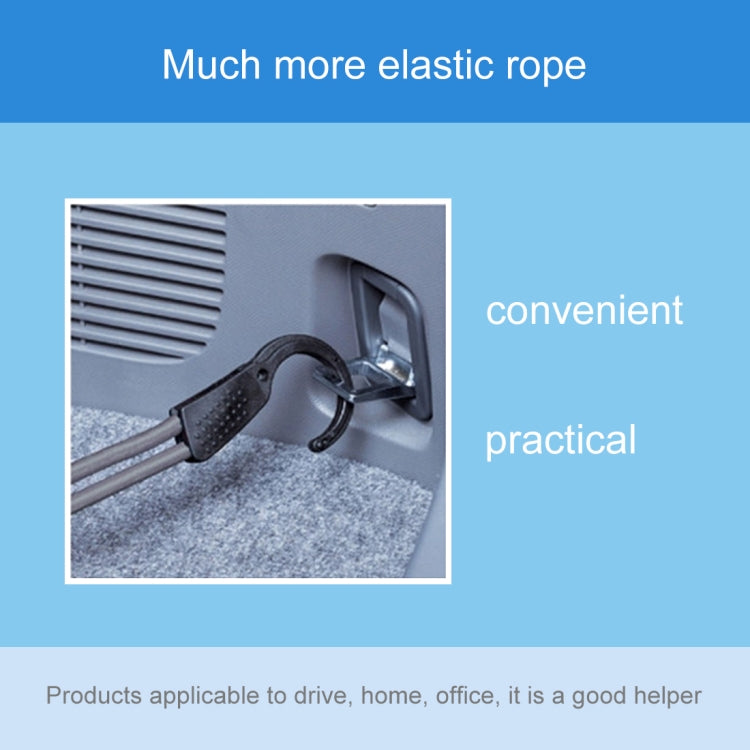 Black hook clamp attached with elastic rope over car trunk area