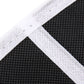 Close-up of white reinforced strap stitching on black foldable storage organizer