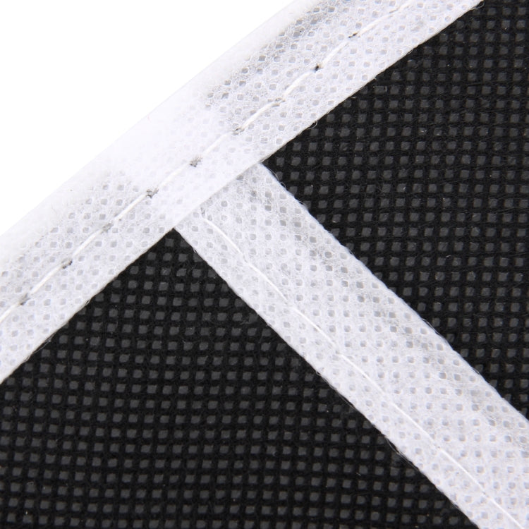 Close-up of white reinforced strap stitching on black foldable storage organizer