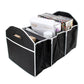 Black foldable trunk organizer box with arched handles and open storage compartments