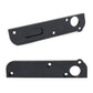 Black PCV delete plate with mounting holes and side slot, two-piece view