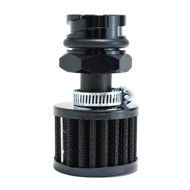 Oil cap with breather, black cylindrical housing with metal band detail