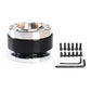 Black 60mm quick-release steering wheel hub adapter kit with screws and hex wrench