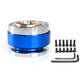 Blue 60mm quick-release steering wheel hub adapter kit with screws and hex wrench