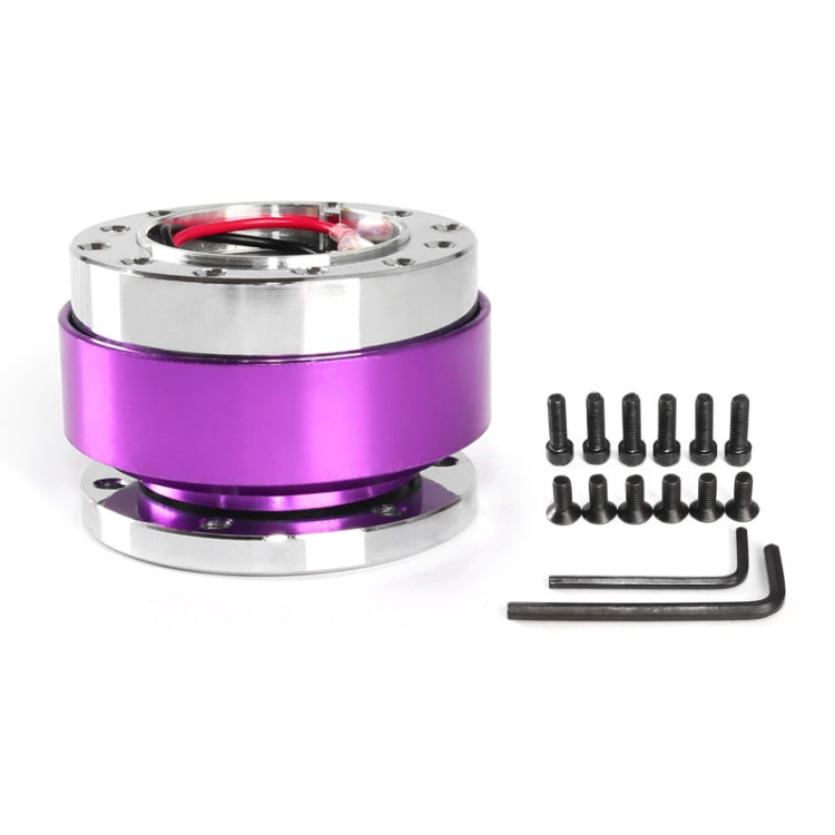 Purple 60mm quick-release steering wheel hub adapter kit with screws and hex wrench