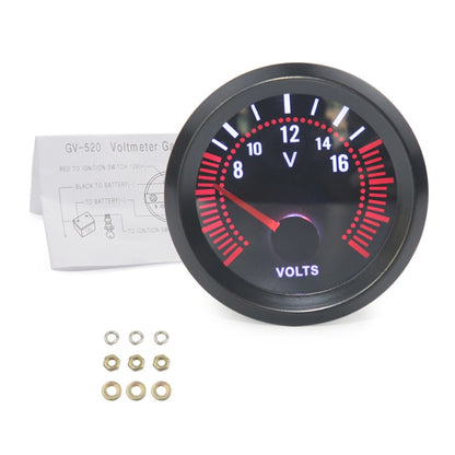 52mm car voltmeter gauge with black bezel, red-lit dial and “VOLTS” label