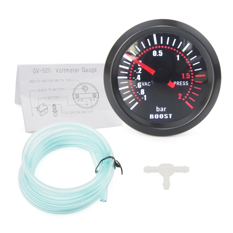 Bar boost gauge kit with instruction sheet and coiled blue tubing; black dial with red needle