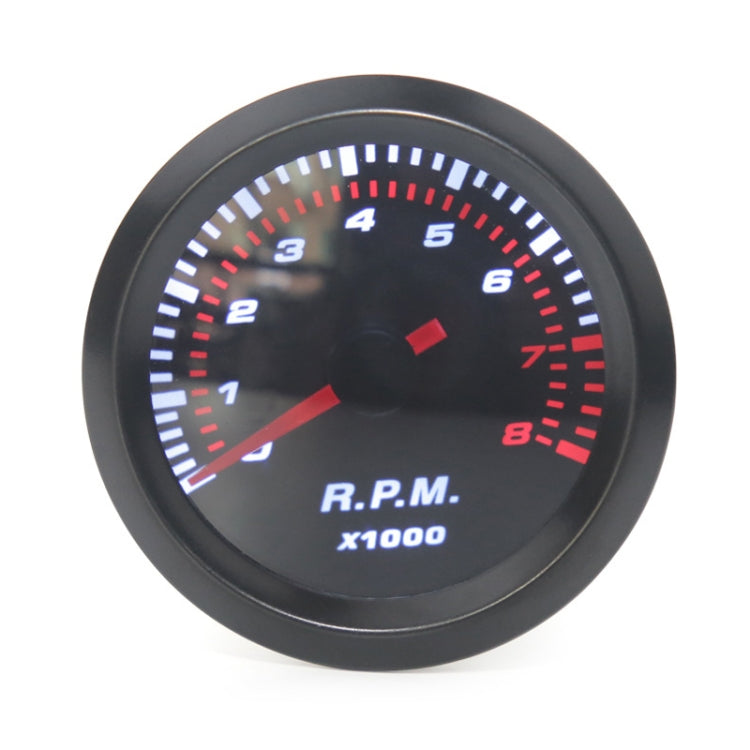 Universal tachometer gauge, black face with white tick marks and red RPM numbers