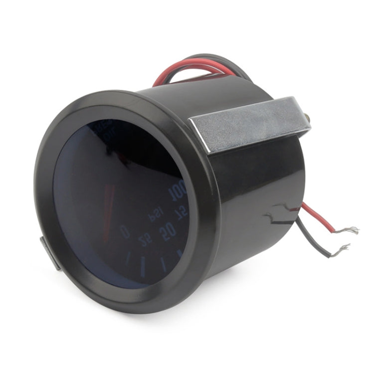 Universal tachometer gauge with mounting bracket and red/black wiring leads, side view