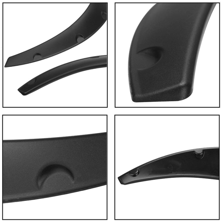 Black unpainted fender flare with mounting holes and molded edge details
