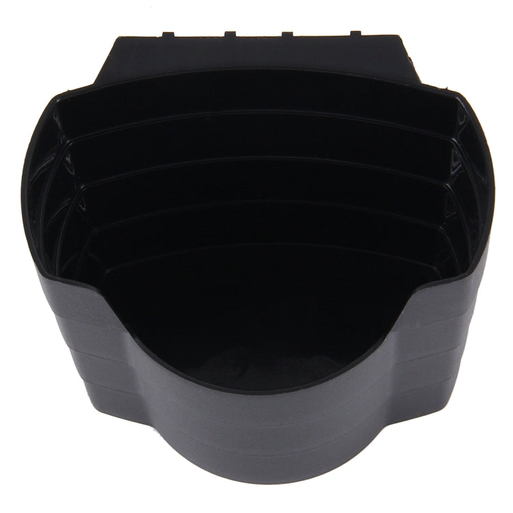 Black plastic car storage box insert with open circular tray and snap tabs