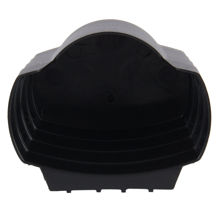 Black plastic car storage box insert with molded ridges and circular opening
