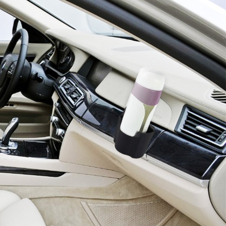 Dashboard-mounted car storage holder with bottle insert beside center console