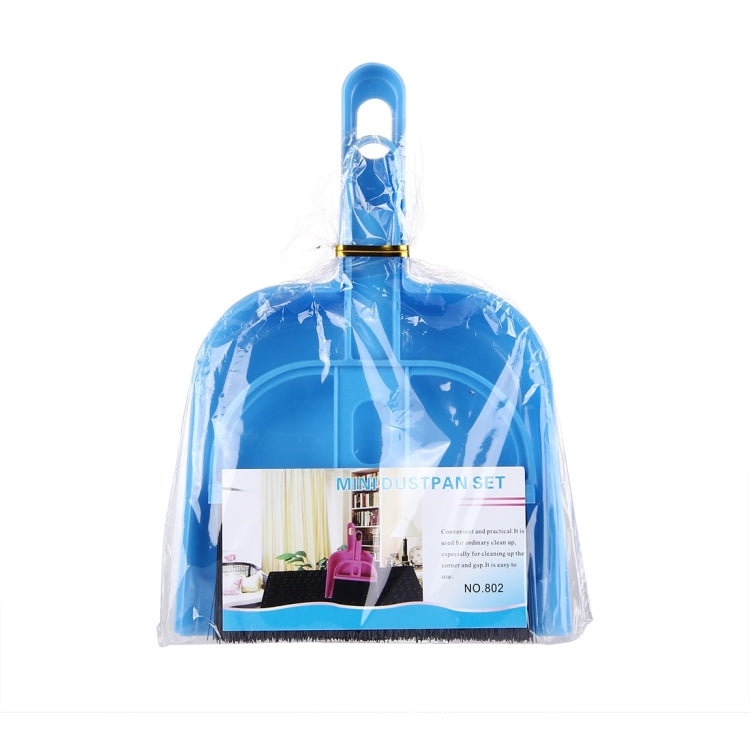 Blue mini brush and dustpan cleaning set packaged in clear bag