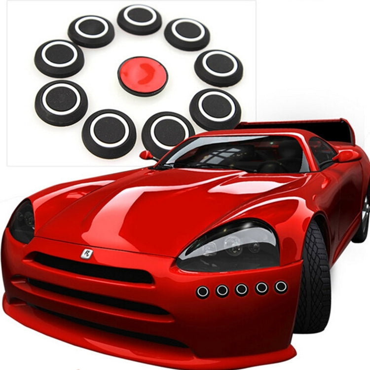 Set of 10 round anti-collision car stickers, black with white ring borders