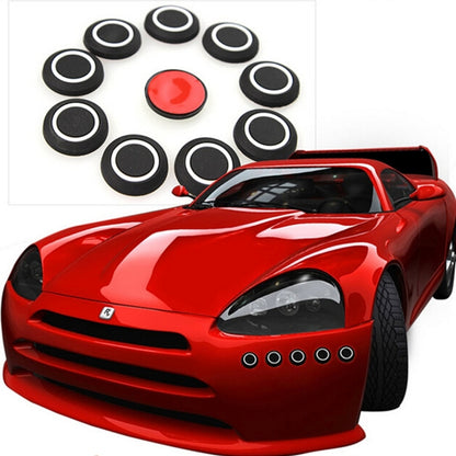 Set of 10 round anti-collision car stickers, black with white ring borders