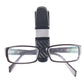 Vehicle mounted glasses clip holding rectangular eyeglasses, black carbon-fiber center