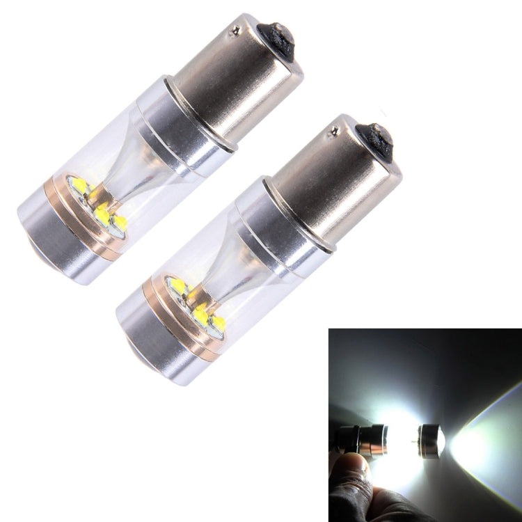 LED car light bulbs pair with silver base and clear lens, exposed yellow LED chips