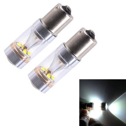 LED car light bulbs pair with silver base and clear lens, exposed yellow LED chips