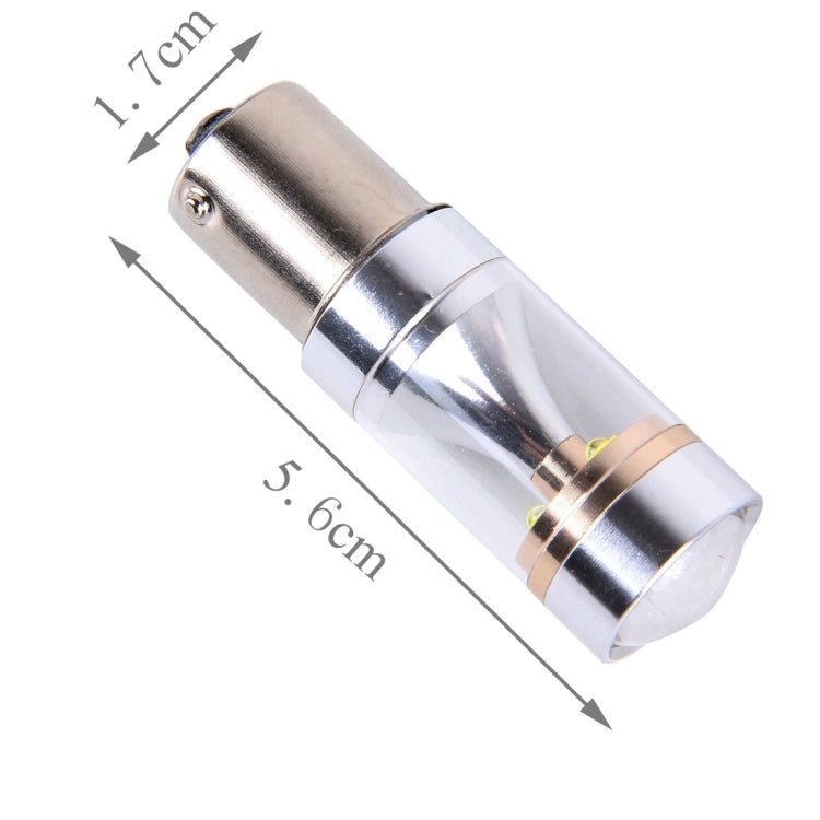LED car light bulb with silver housing and clear lens, side angle view