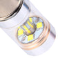 Close-up of LED car light bulb lens showing yellow LED chips and reflective interior