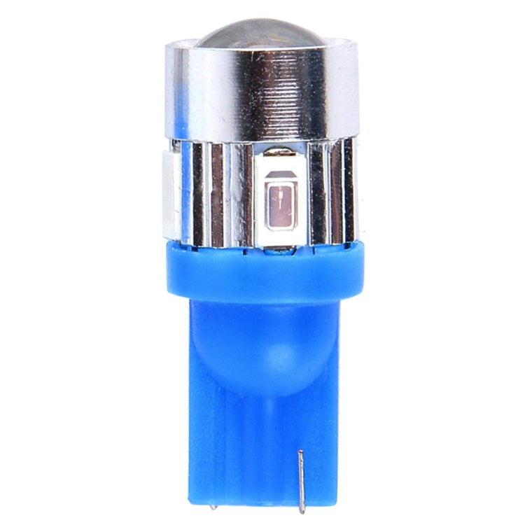T10 blue LED bulb with silver metal cap and blue plastic housing