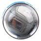 T10 blue LED bulb top view with translucent lens and circular metal rim