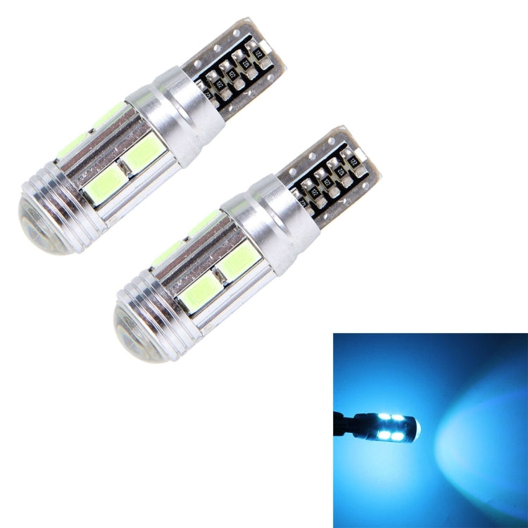 Pair of T10 LED car clearance bulbs with ice blue glow and silver metal base