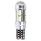 T10 LED bulb with two LED chips, silver metal housing, and base circuit board