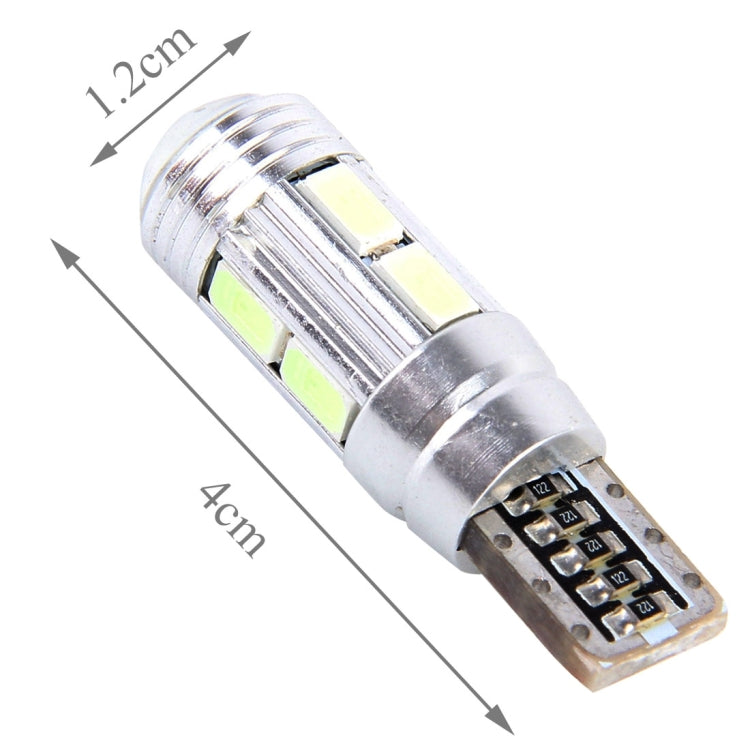 T10 LED bulb, silver metal base with LED chips; compact T10 size