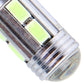 Close-up of T10 LED bulb front with stacked LED chips on silver housing