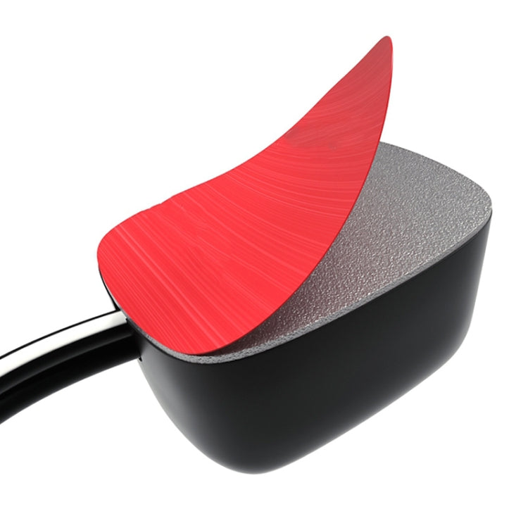 Black drop-button switch with red translucent cover and wire lead