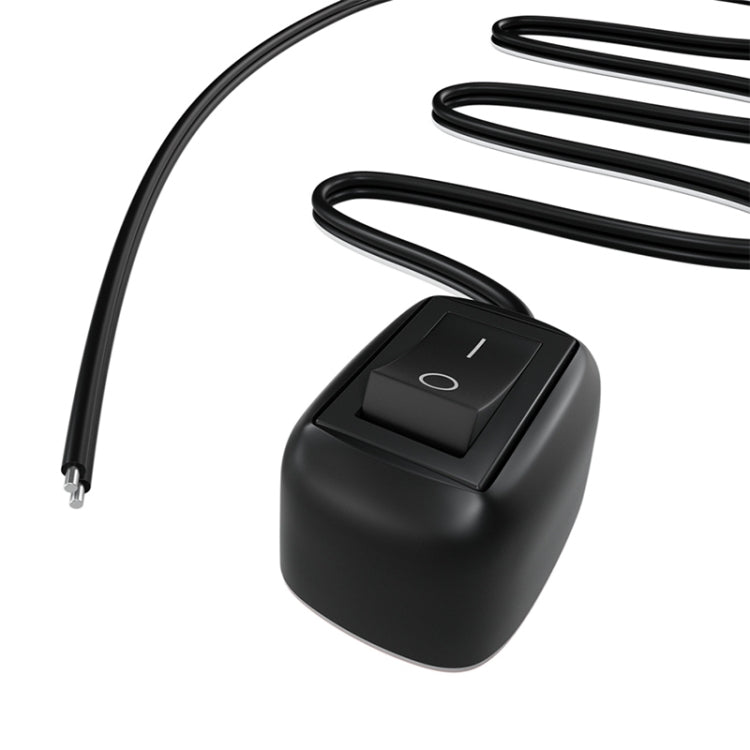 Black inline rocker drop switch with connected wiring and long cable