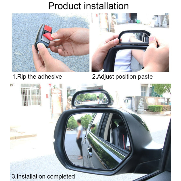 Hands installing an adhesive auxiliary rear-view mirror on a car side