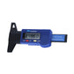 Digital tire tread depth gauge with LCD screen, black clamp foot and blue body