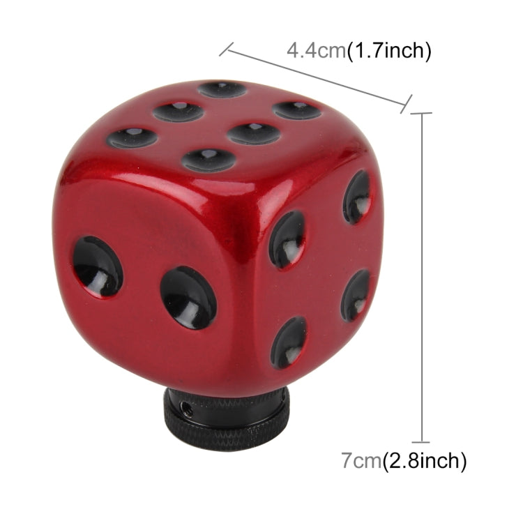 Red dice-shaped gear shift knob topper with black oval cutouts