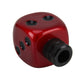 Red dice-shaped gear shift knob with black cylindrical stem and textured grip
