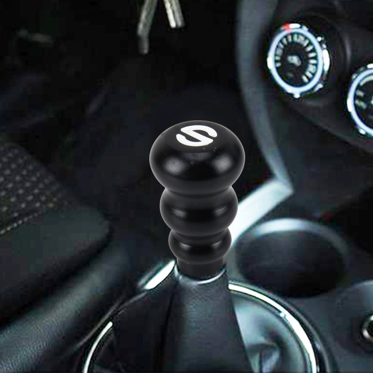 Black universal gourd-style car gear shift knob with white shift logo on top