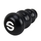 Black gourd-style gear shift knob showing white shift emblem and rounded ridges