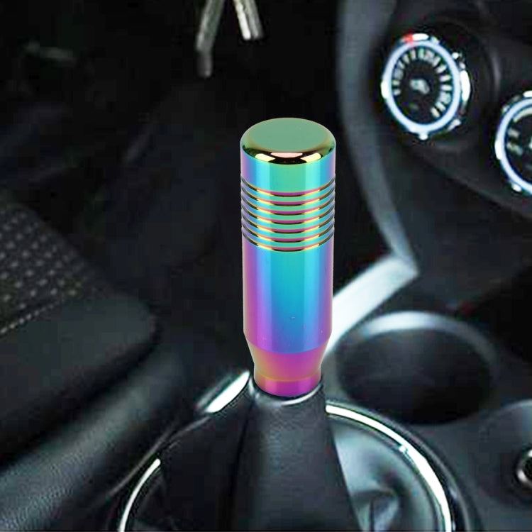 Rainbow metallic gear shift knob with ribbed grip and flat top
