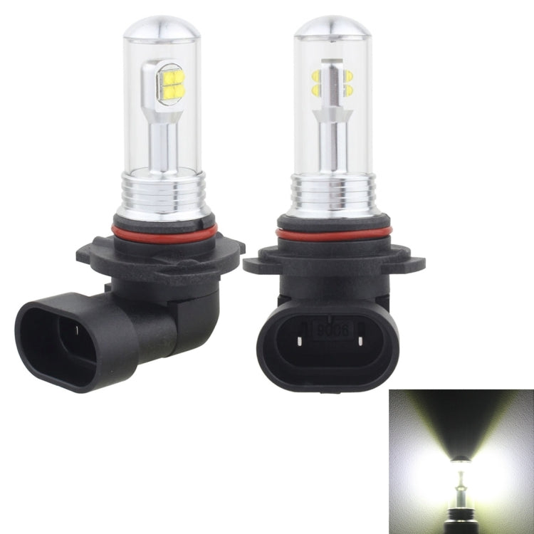 Pair of 9006 car fog light LED bulbs with clear glass housings and black mounting bases