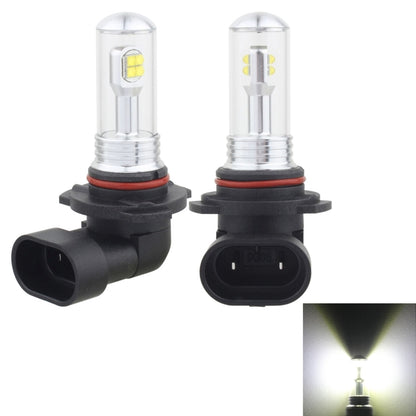 Pair of 9006 car fog light LED bulbs with clear glass housings and black mounting bases
