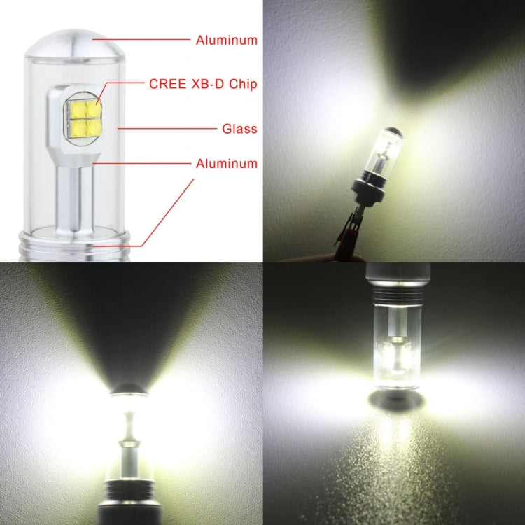 9006 LED fog light bulb showing CREE XB-D chip inside clear glass and aluminum parts