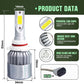 LED headlight bulb dimension diagram showing COB chip on white housing and finned heat sink
