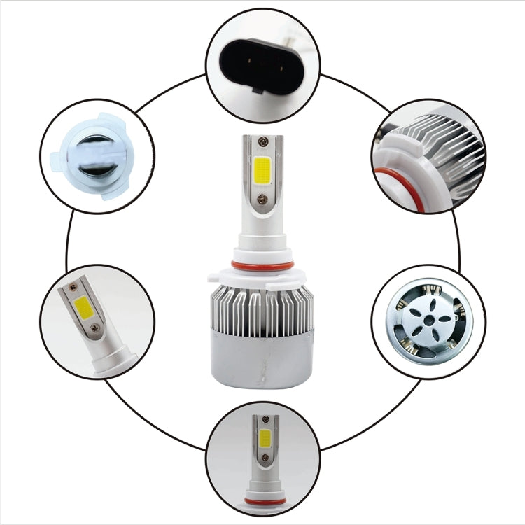 Set of LED headlight bulbs with COB LED chip, shown in multiple close-up views